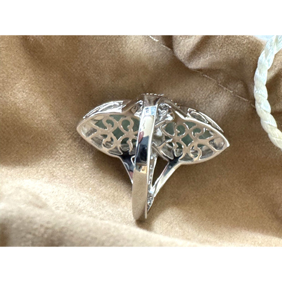 QVC Sterling Silver Double Pear Shaped Green Stone Elongated Jade Ring Sz 8.5 9 - Picture 4 of 10